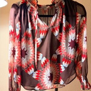 Sheer Geometric Print Blouse